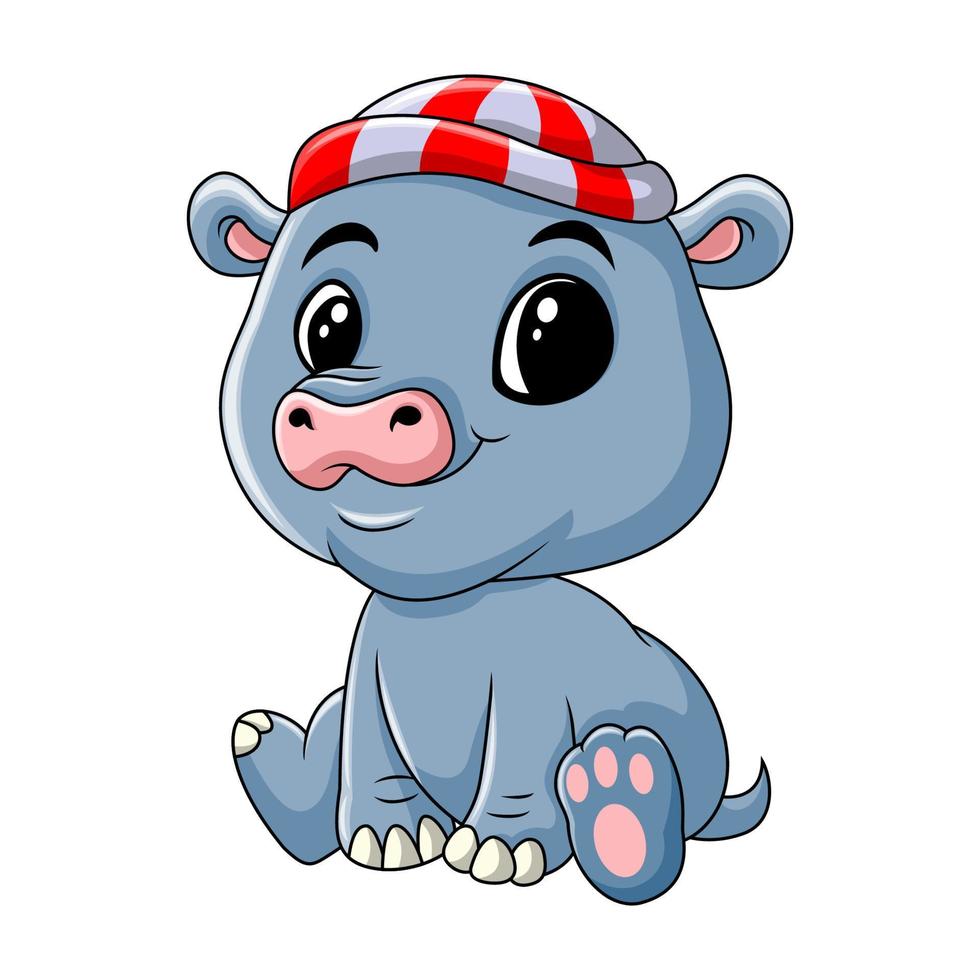 Cute funny hippo a sitting vector