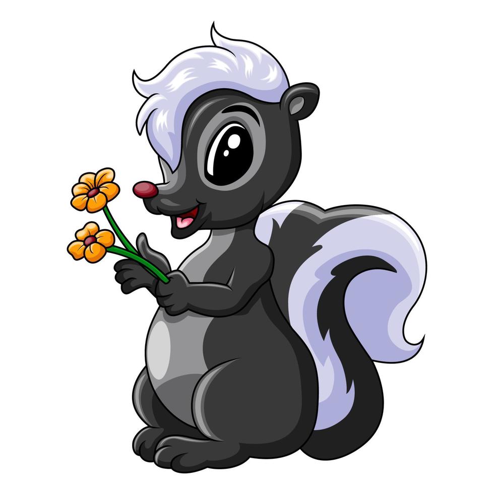 Cute skunk holding a flower vector