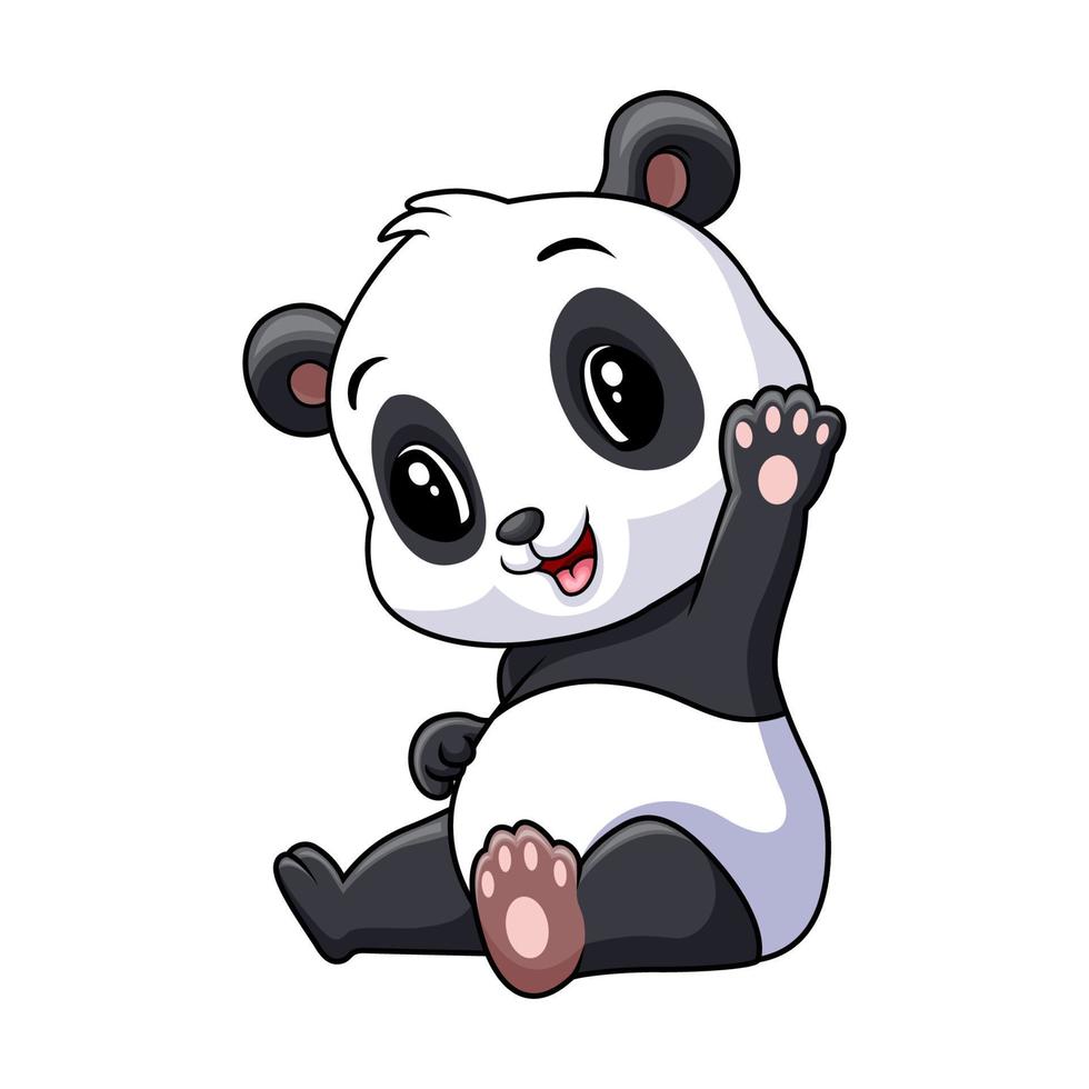 Cute baby panda waving hand vector