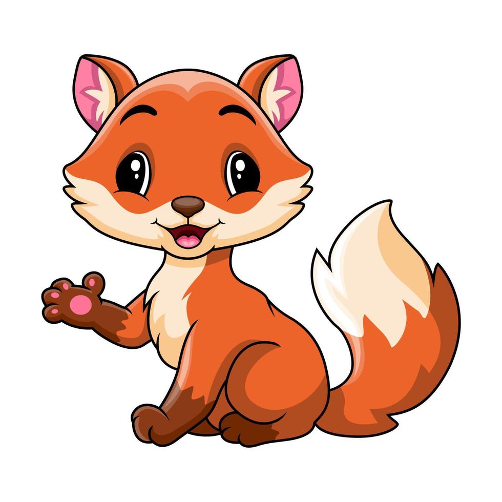 Cute baby fox waving hand vector