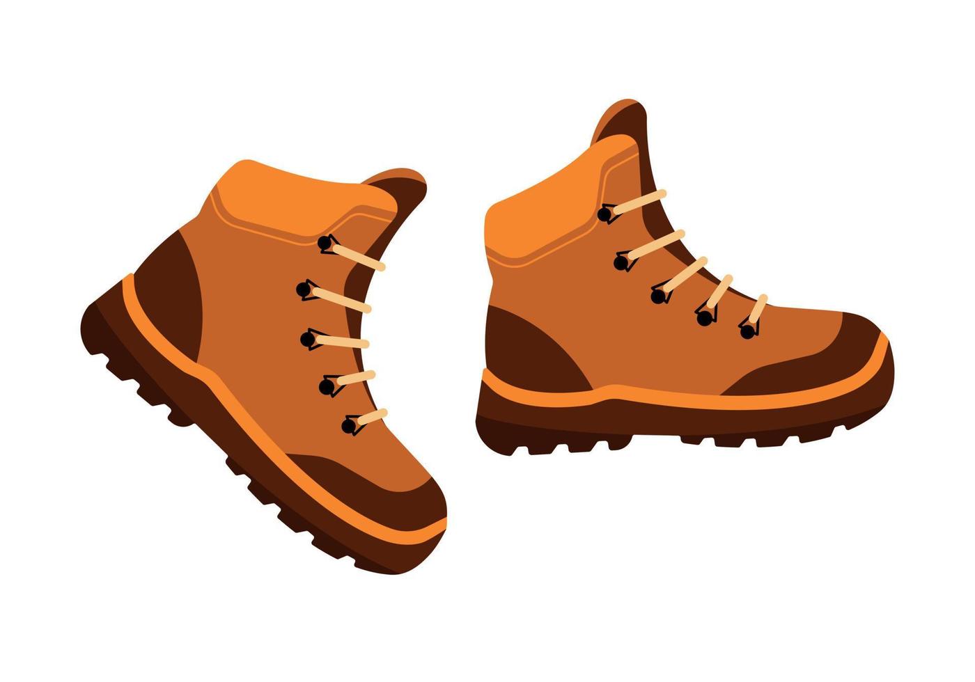 A pair of shoes for hiking, camping, walking. Tourist trekking boots for outdoor activity. Footwear icon vector illustration isolated on white background.