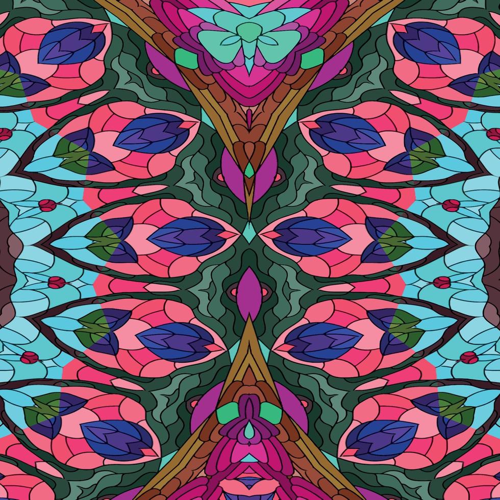 Colorful stained glass pattern with a butterfly vector