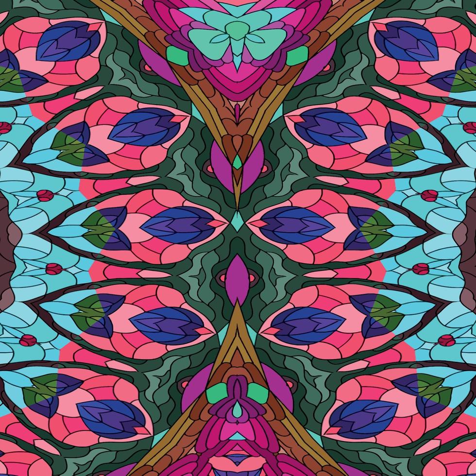 Colorful stained glass pattern with a butterfly vector