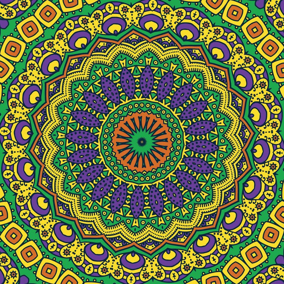 A colorful mandala with a green background vector