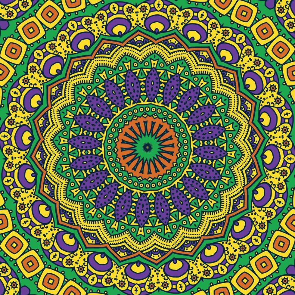 A colorful mandala with a green background vector