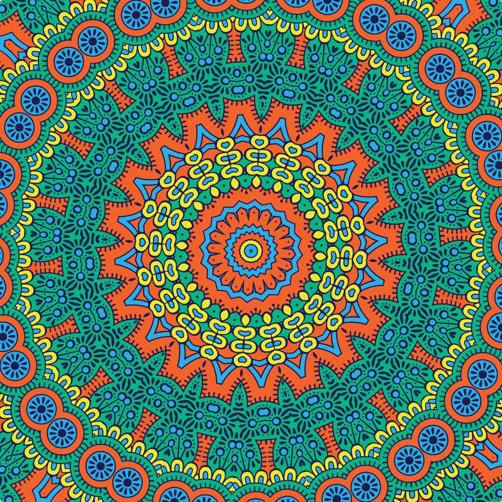 un vistoso mandala con un modelo de círculos y el palabra caleidoscopio en el fondo vector