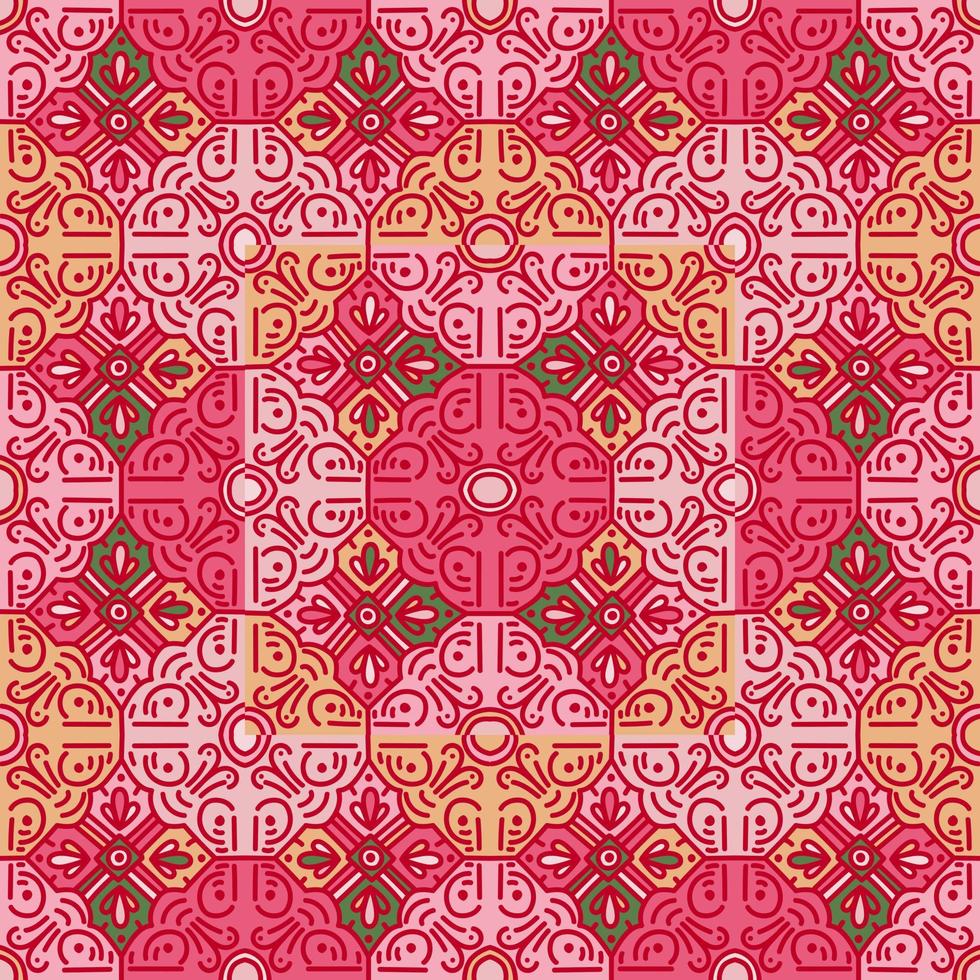 Ethnic floral mosaic seamless pattern. Abstract geometric ornamental wallpaper. vector