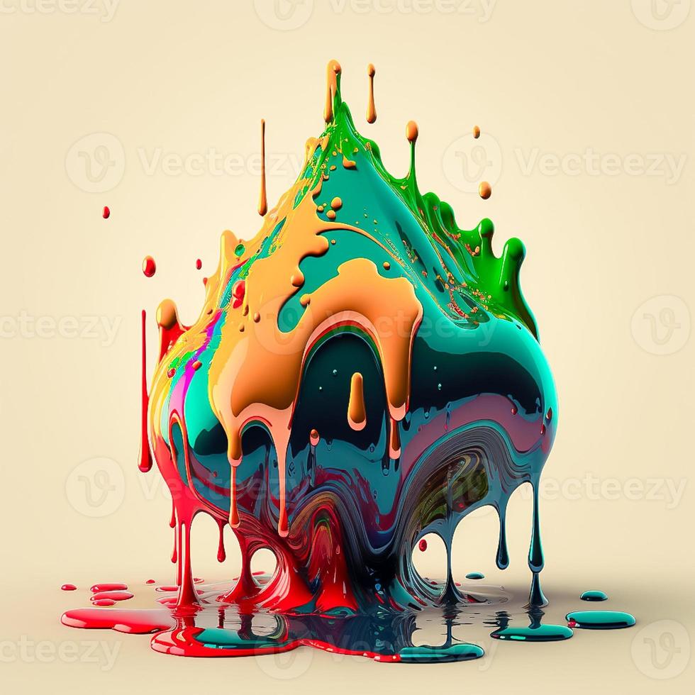 Colorful color water drop explosion mushroom, dripping paint splash photo