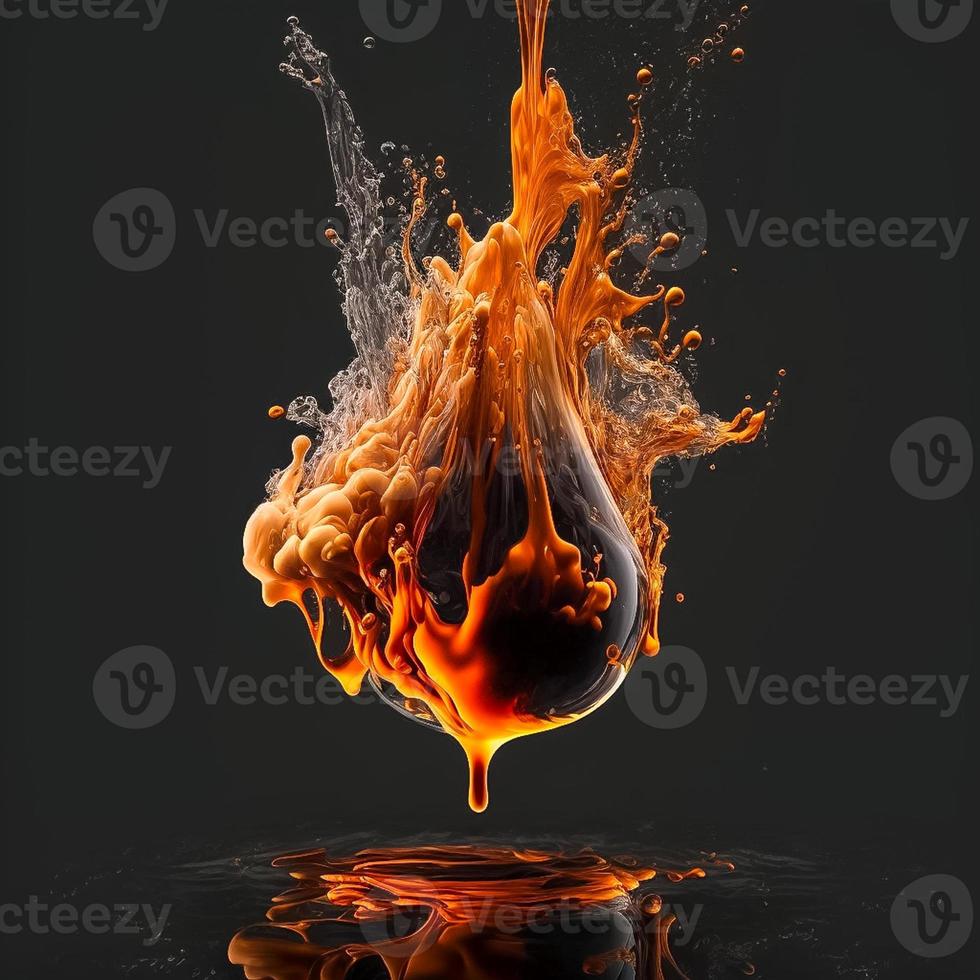 Ink dropped in water, translucent, colorful exploding fireball on black background photo