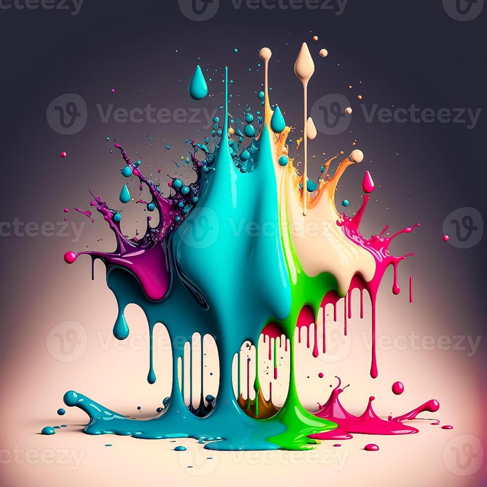 Colorful color water drop explosion mushroom, dripping paint splash photo