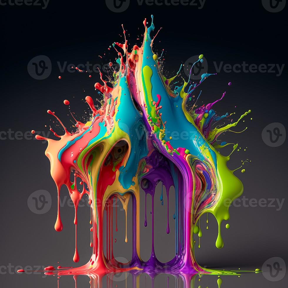 Colorful color water drop explosion mushroom, dripping paint splash photo