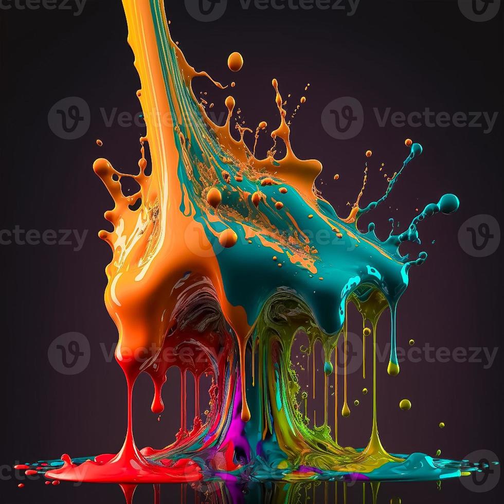 Colorful color water drop explosion mushroom, dripping paint splash photo