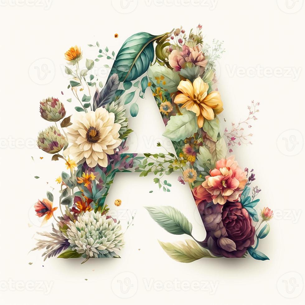 letter A containing flowers on a white background photo