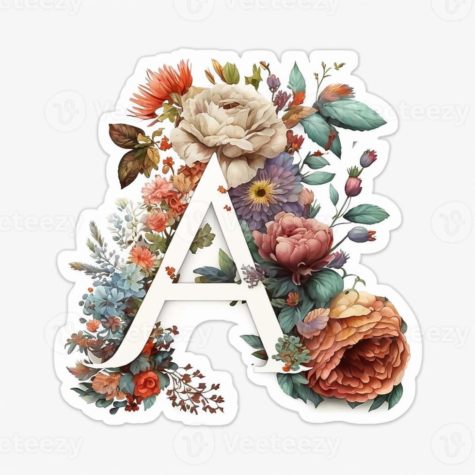 letter A containing flowers on a white background photo