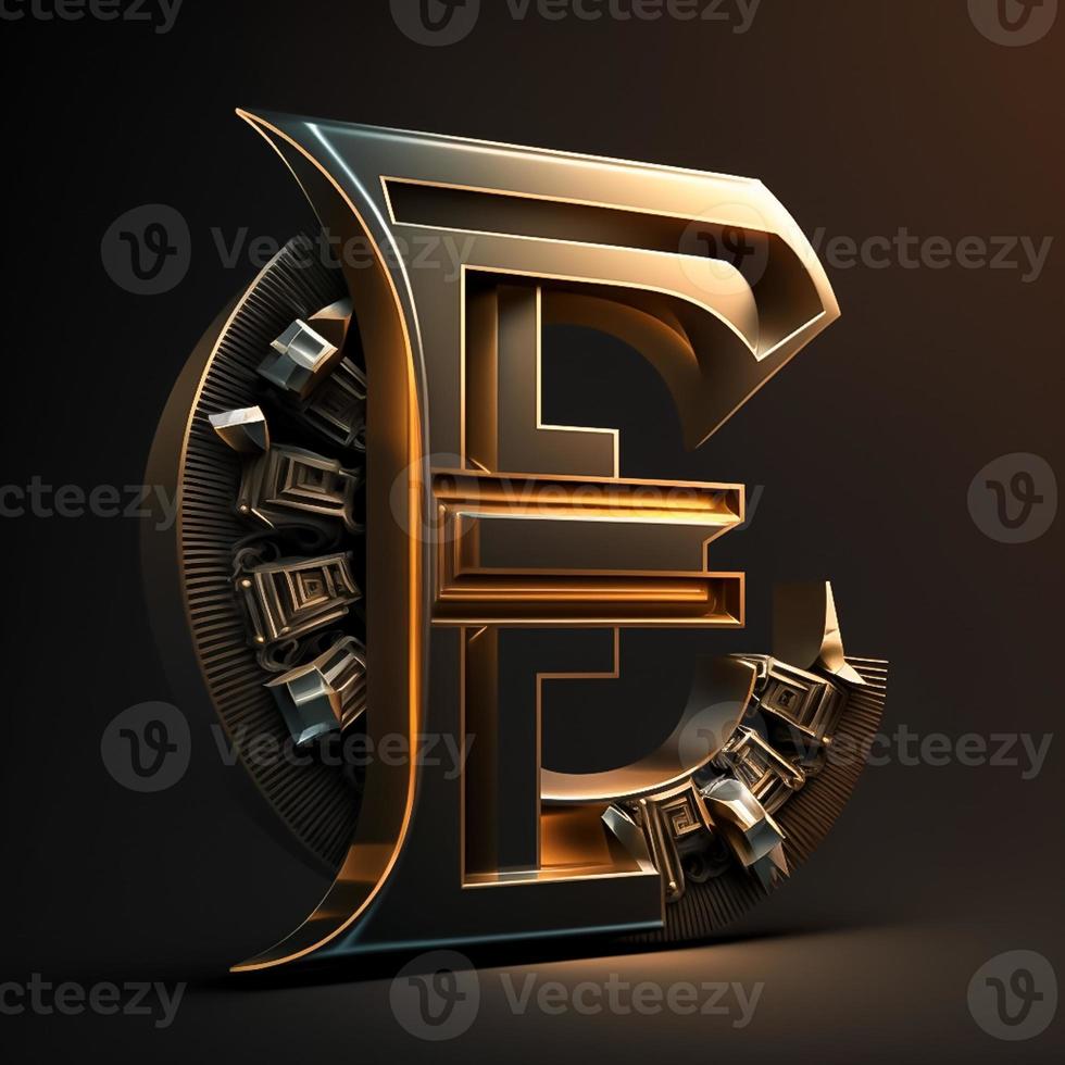 Logo for the letter E with a modern classic style ,3d alphabet on black background photo