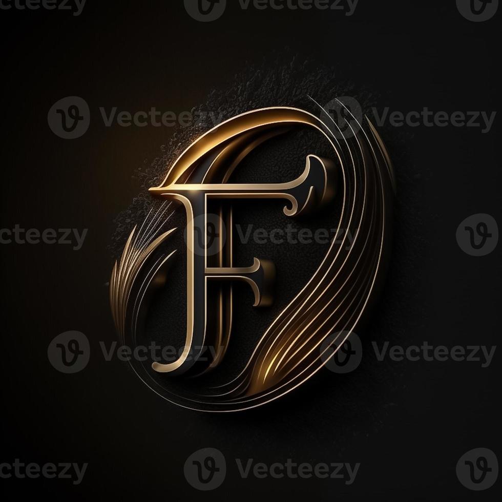 Logo for the letter F with a modern classic style ,3d alphabet on black background photo