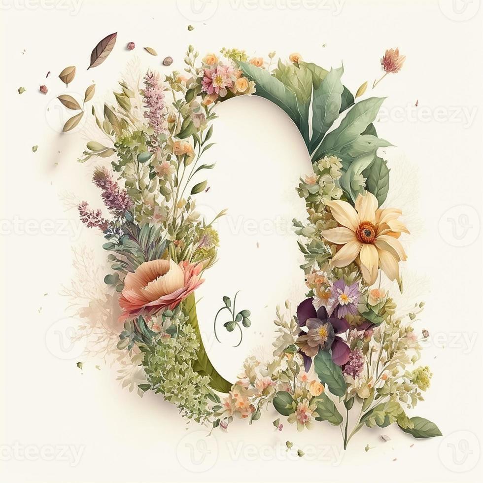 letter Q containing flowers on a white background photo