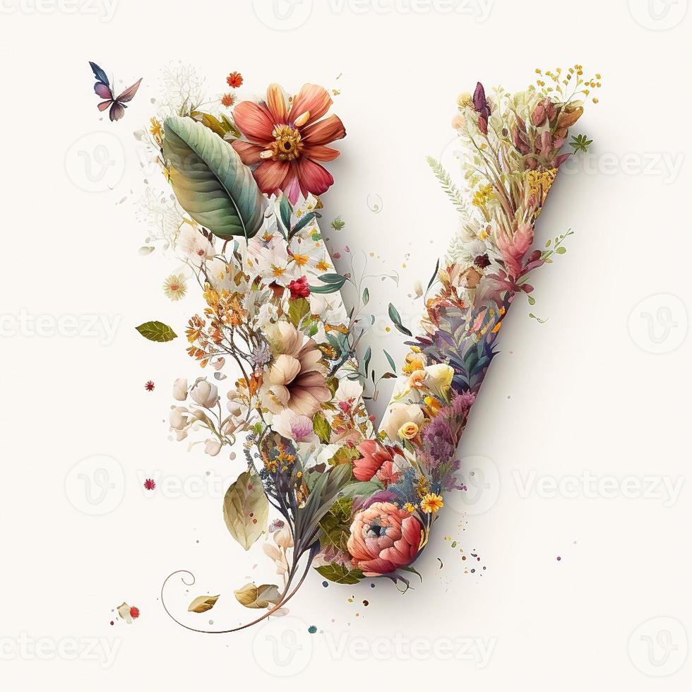 letter V containing flowers on a white background photo