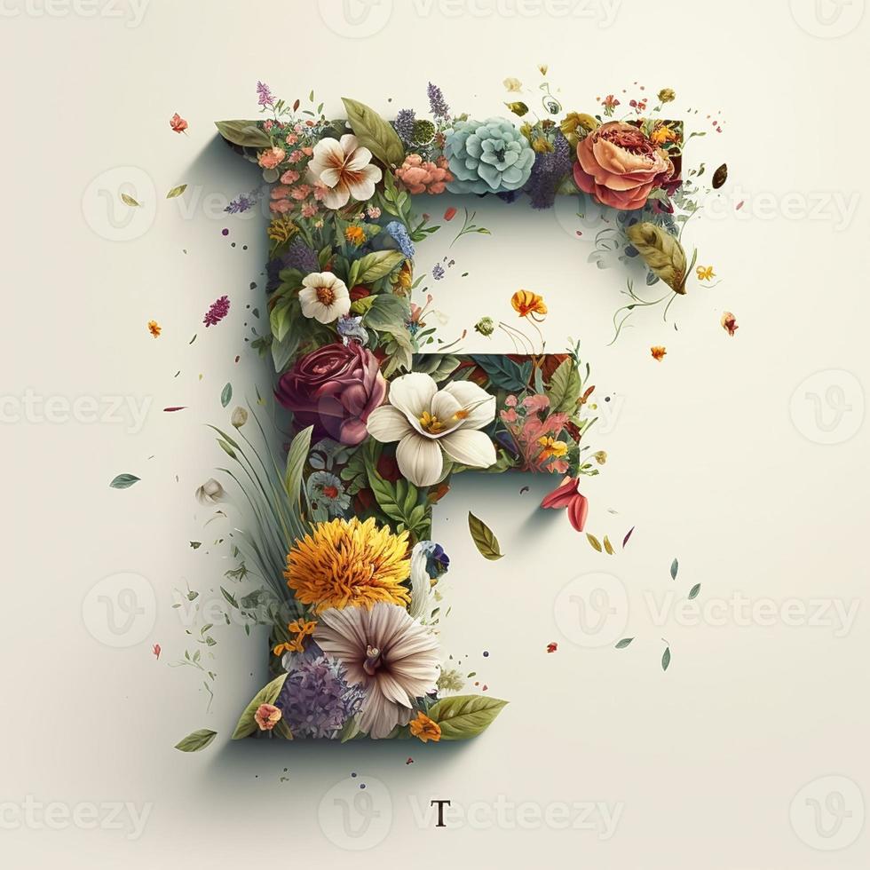 letter F containing flowers on a white background photo