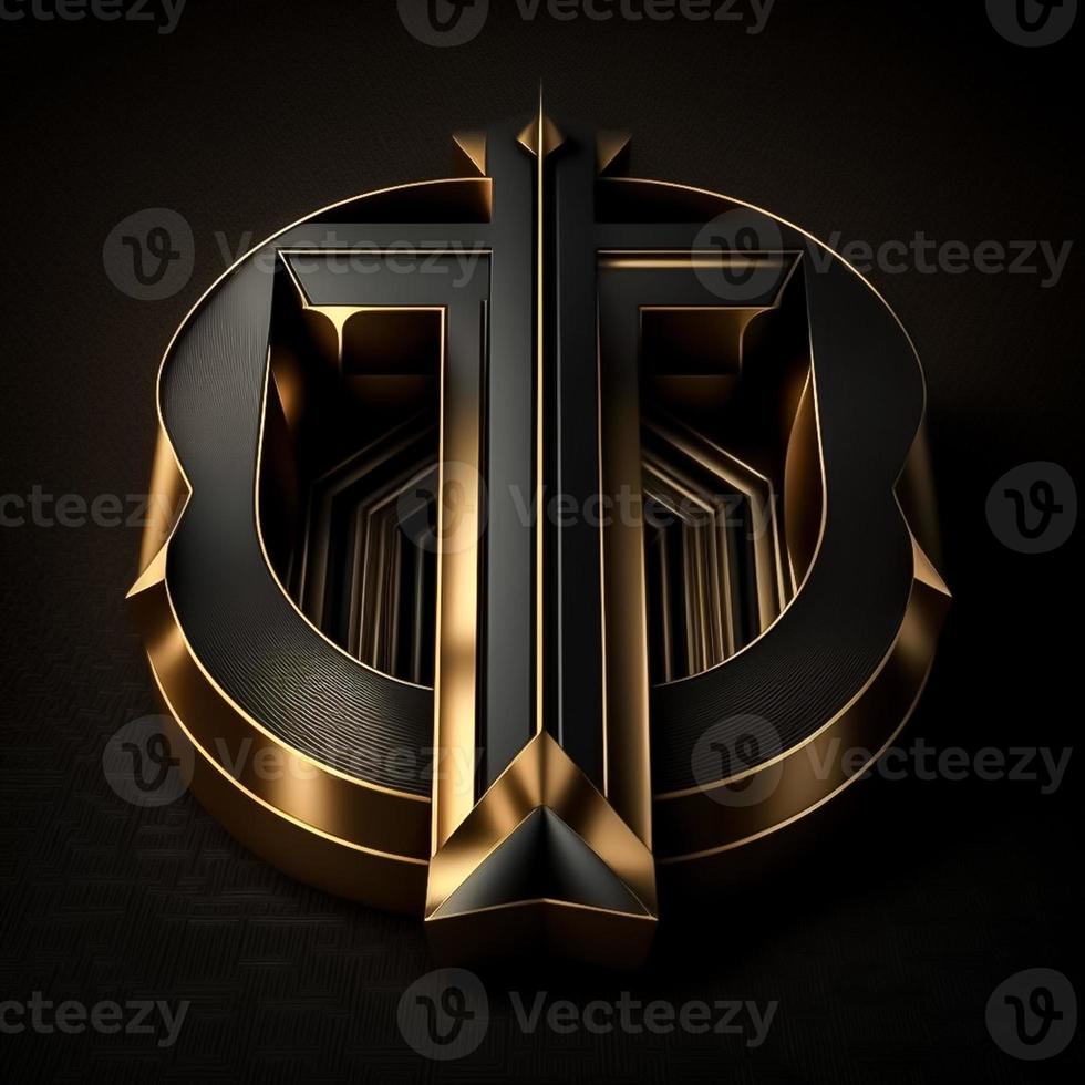 Logo for the letter T with a modern classic style ,3d alphabet on black background photo