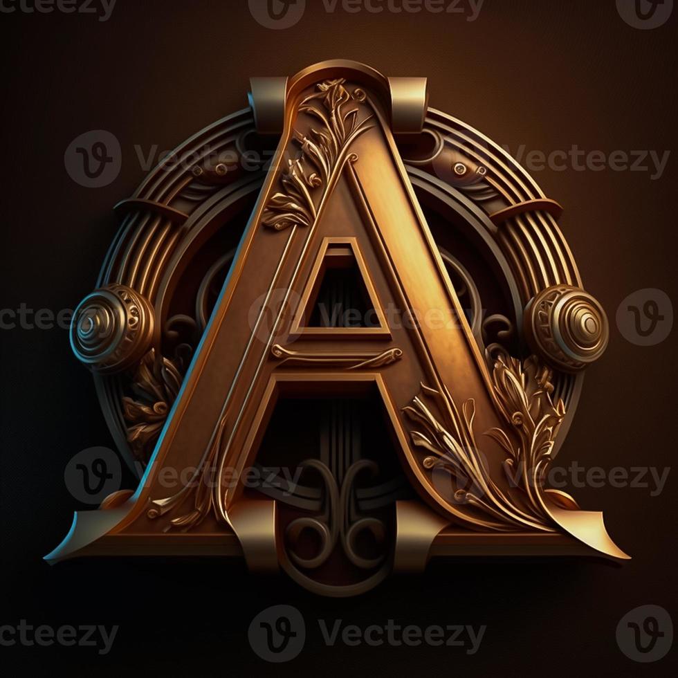 Logo for the letter A with a modern classic style ,3d alphabet on black background photo