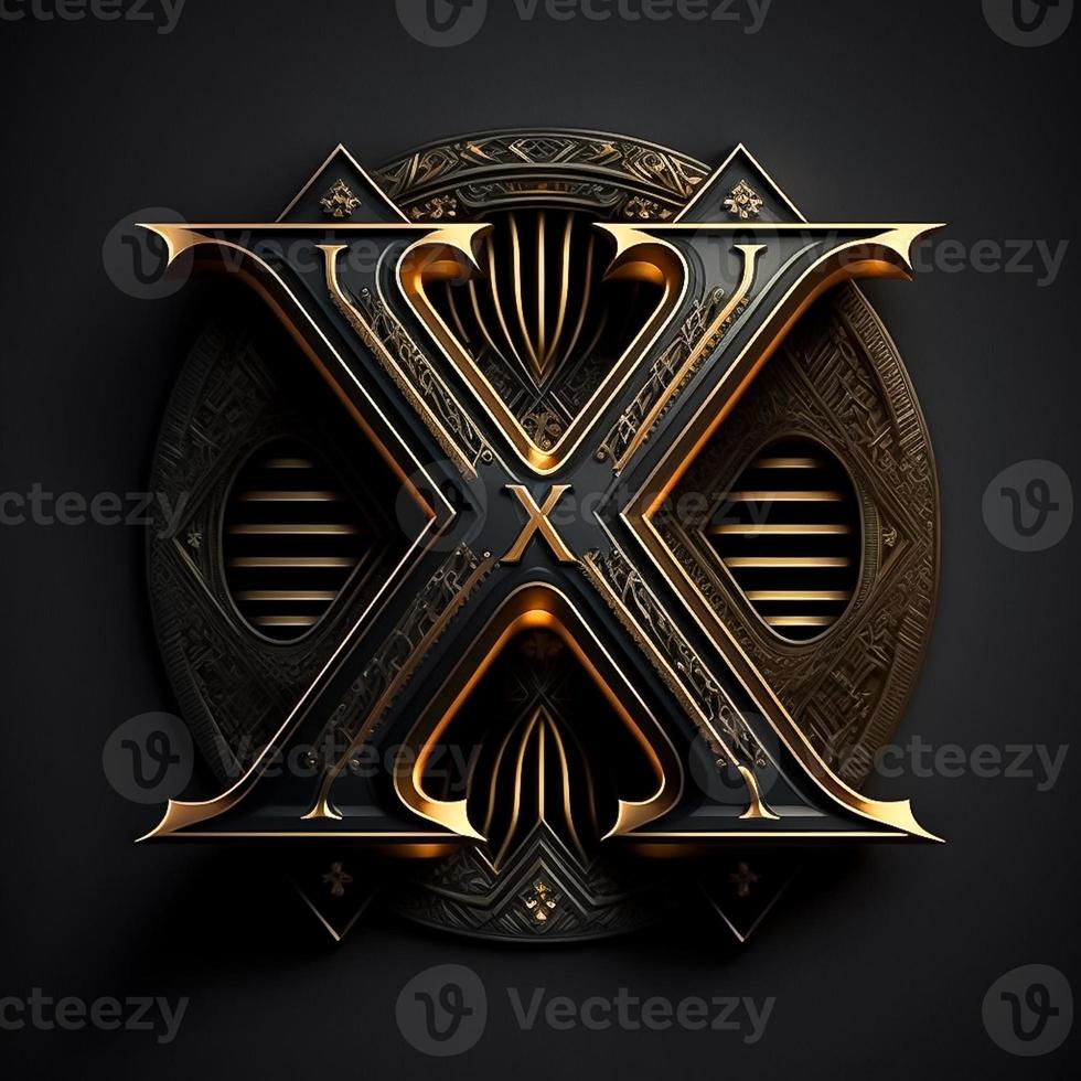 Logo for the letter X with a modern classic style ,3d alphabet on black background photo