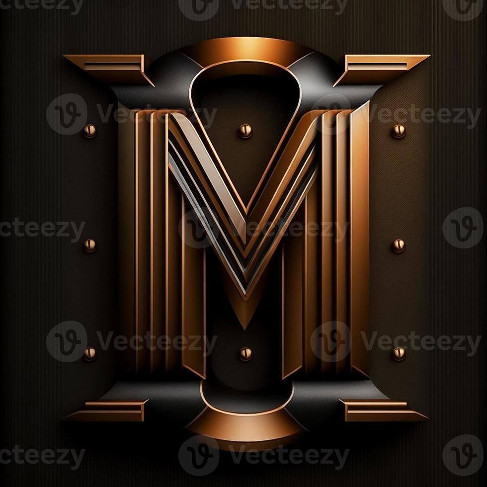 Logo for the letter M with a modern classic style ,3d alphabet on black background photo