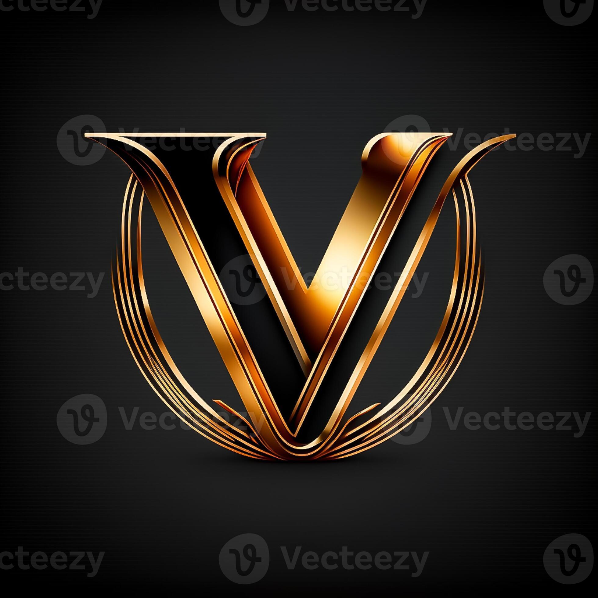 Logo for the letter V with a modern classic style ,3d alphabet on black