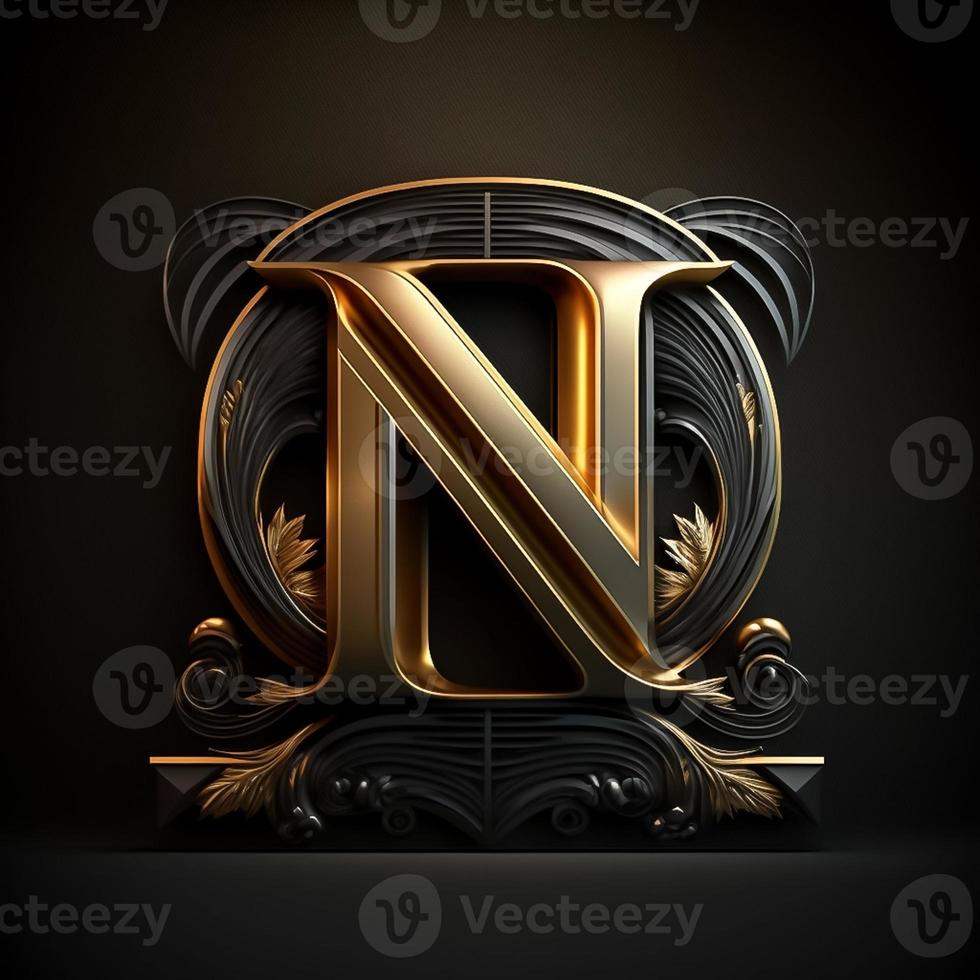 Logo for the letter N with a modern classic style ,3d alphabet on black background photo