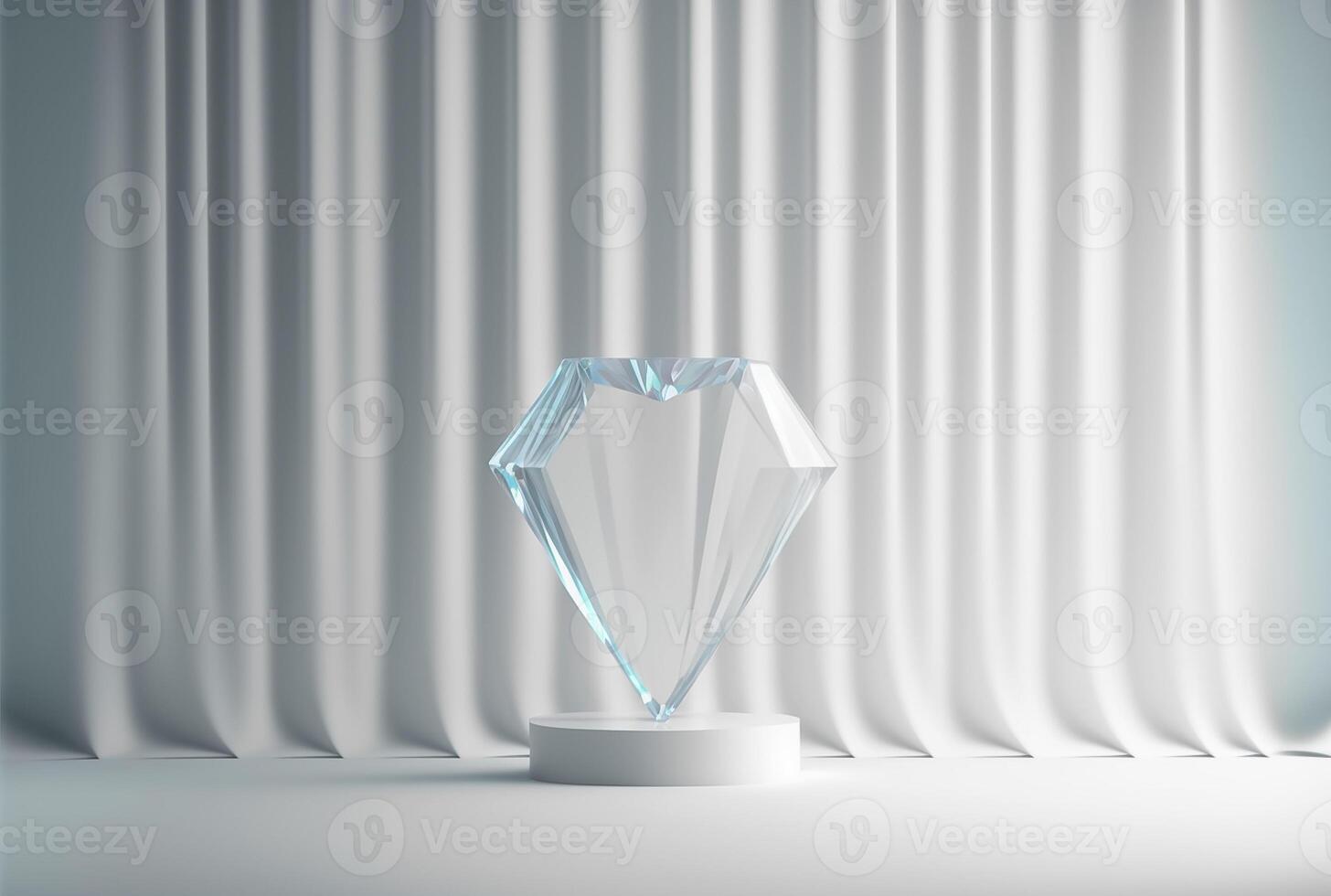 Photo podium glass diamond with glossy curtain luxury white background,3d product display