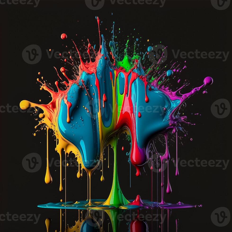 Colorful color water drop explosion mushroom, dripping paint splash photo