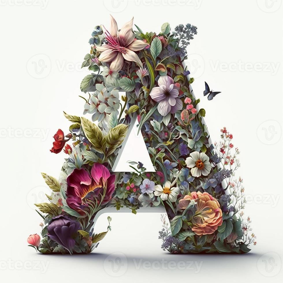 letter A containing flowers on a white background photo