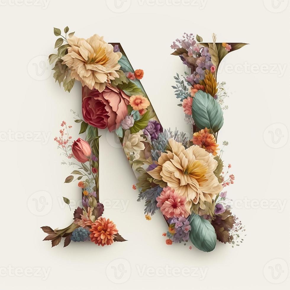 letter N containing flowers on a white background photo