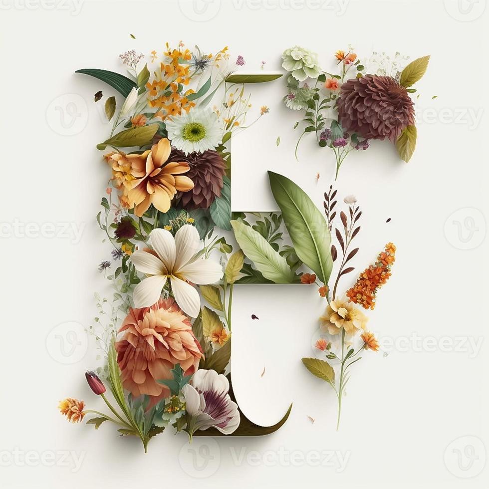 letra F conteniendo flores en un blanco antecedentes foto