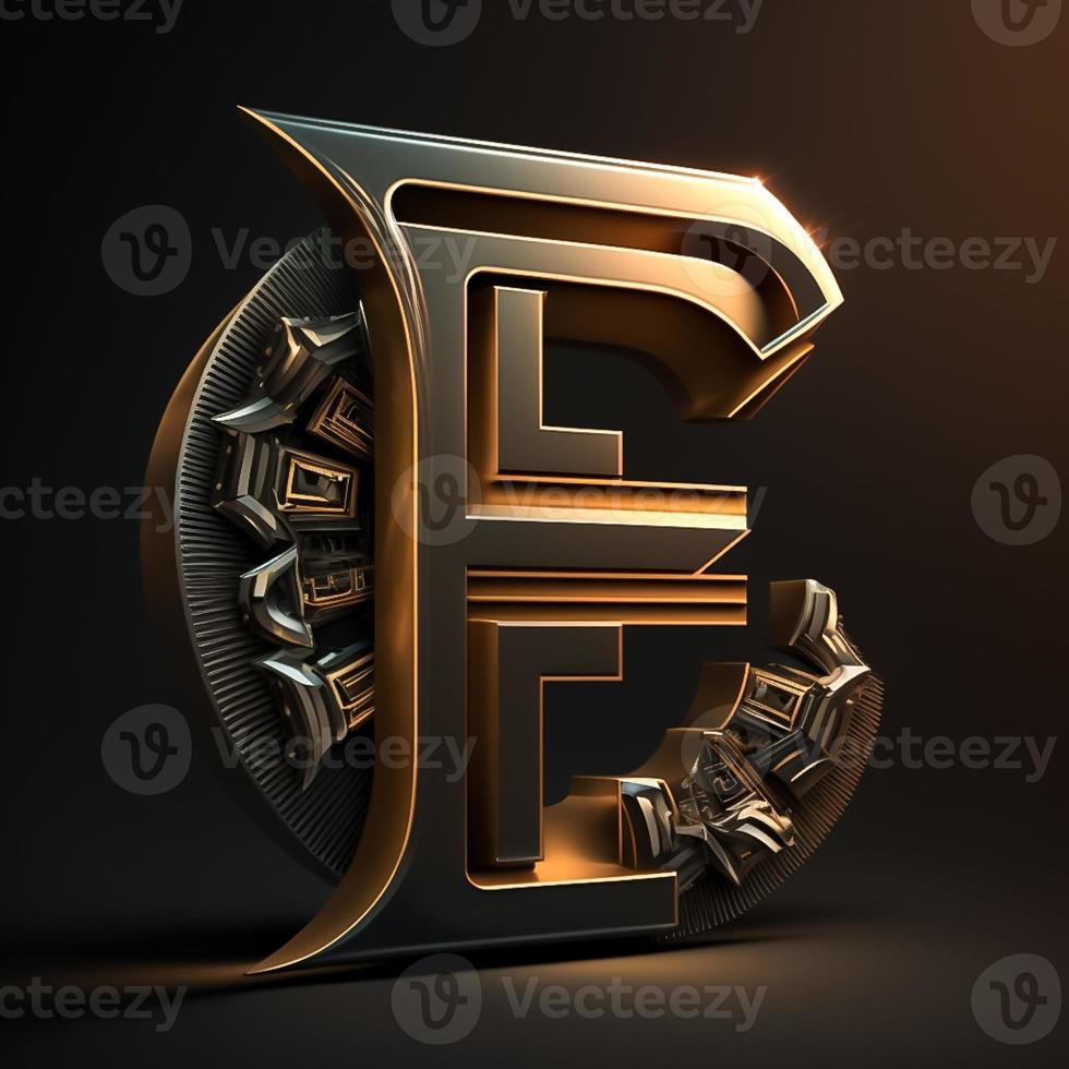 Logo for the letter E with a modern classic style ,3d alphabet on black background photo