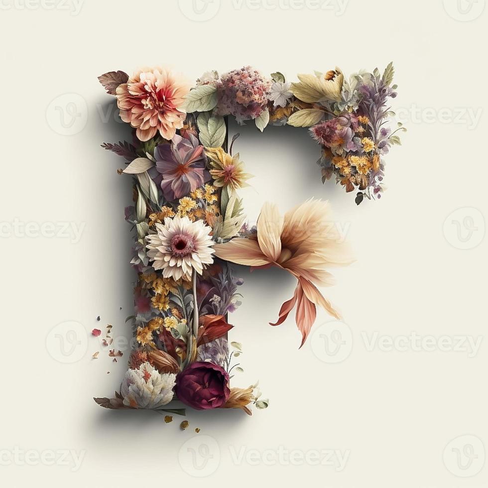 letter F containing flowers on a white background photo