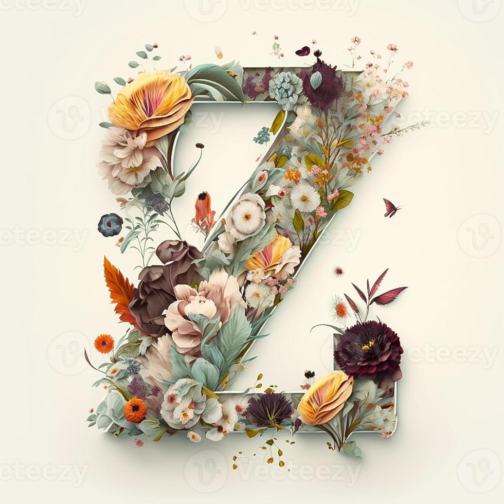 letter V containing flowers on a white background photo