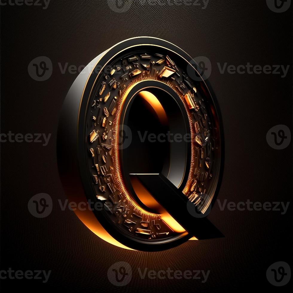 Logo for the letter Q with a modern classic style ,3d alphabet on black background photo