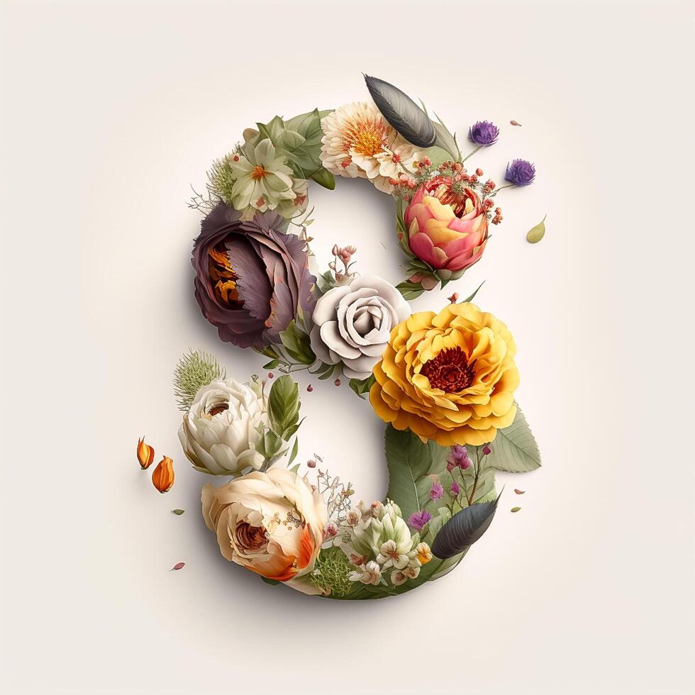 letter S containing flowers on a white background 21704899 Stock Photo