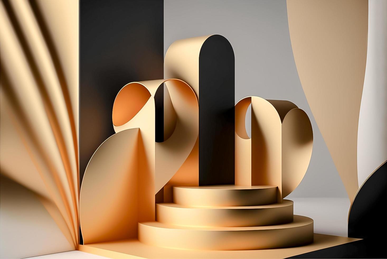 Photo 3d rendering of the realistic gold podium in luxury and minimal design with golden curtains