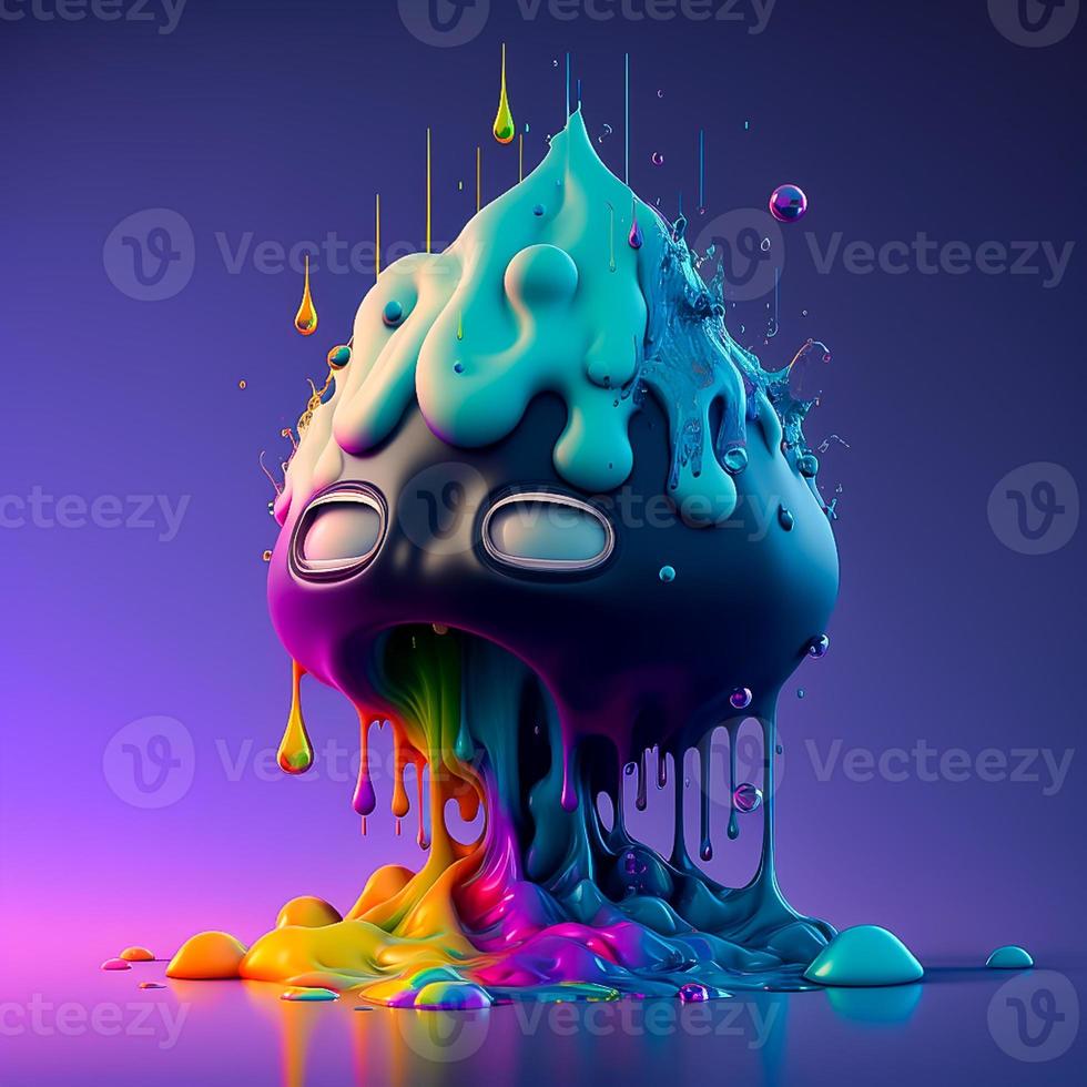 Colorful color water drop explosion mushroom, dripping paint splash photo