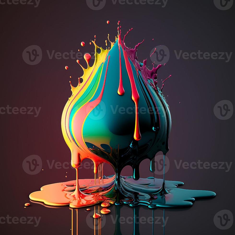 Colorful color water drop explosion mushroom, dripping paint splash photo