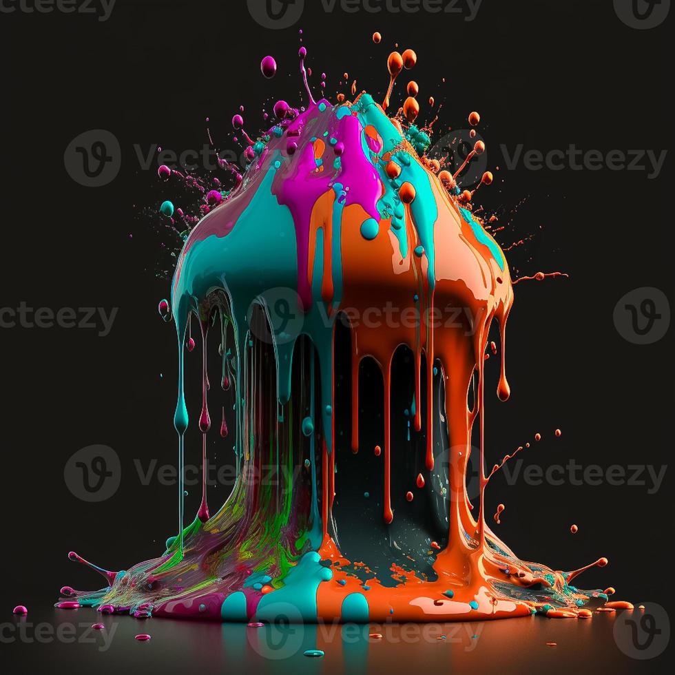 Colorful color water drop explosion mushroom, dripping paint splash photo