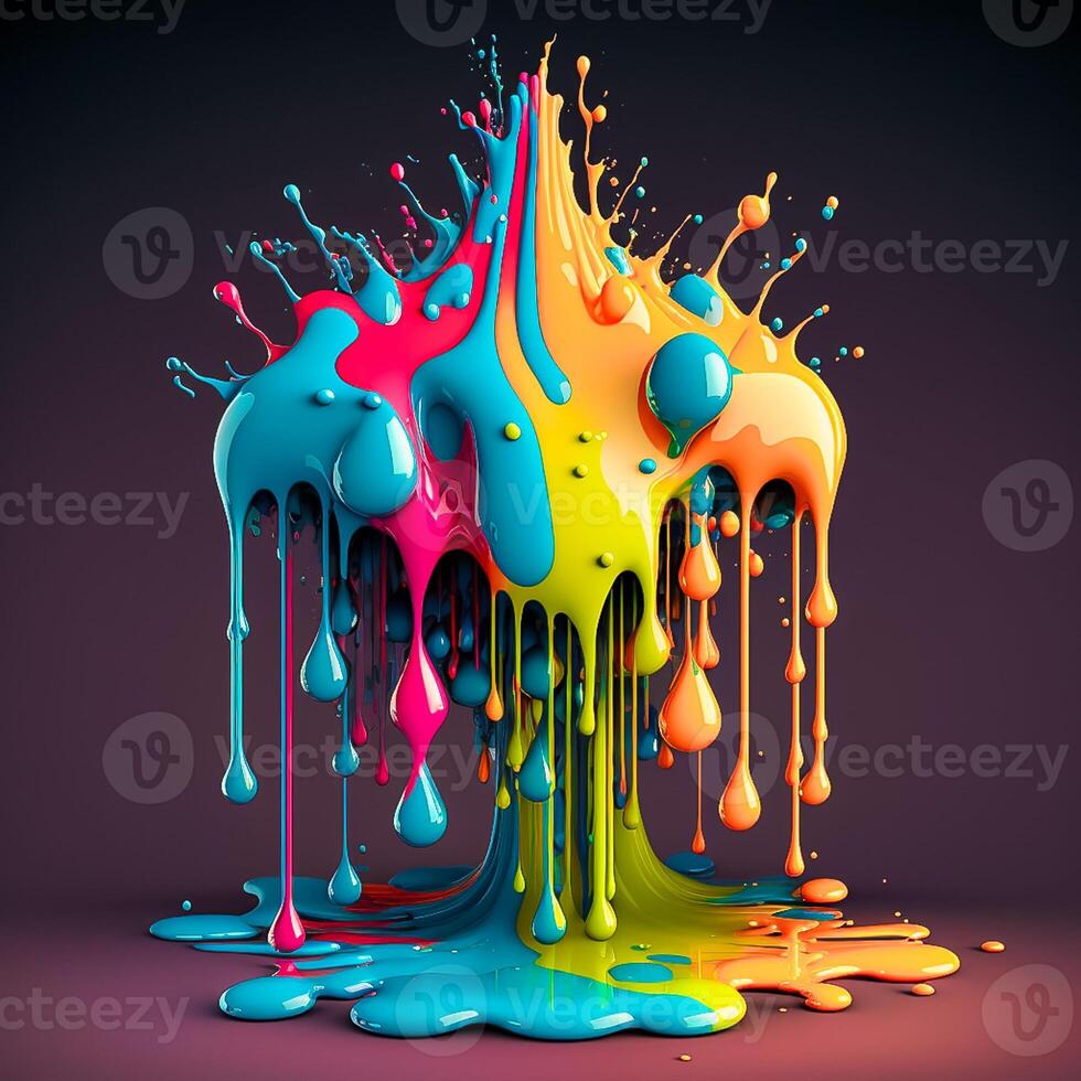 Colorful color water drop explosion mushroom, dripping paint splash photo