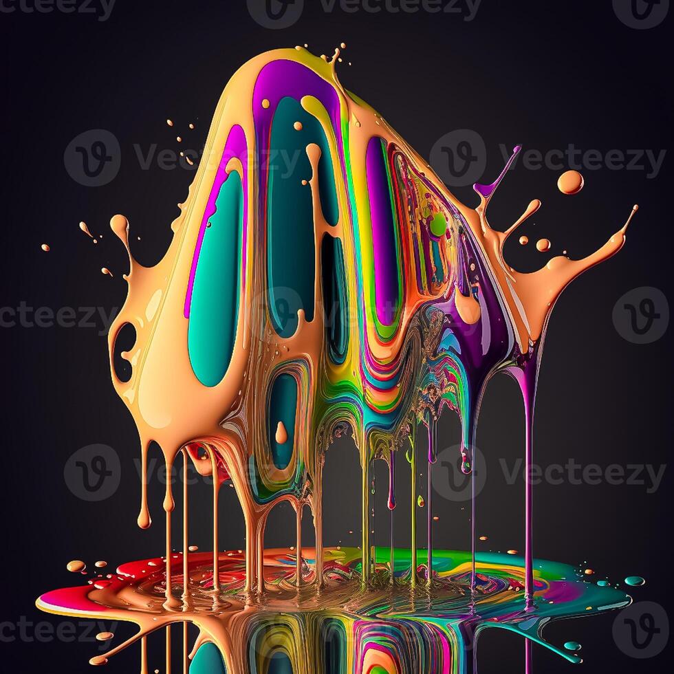 Colorful color water drop explosion mushroom, dripping paint splash photo