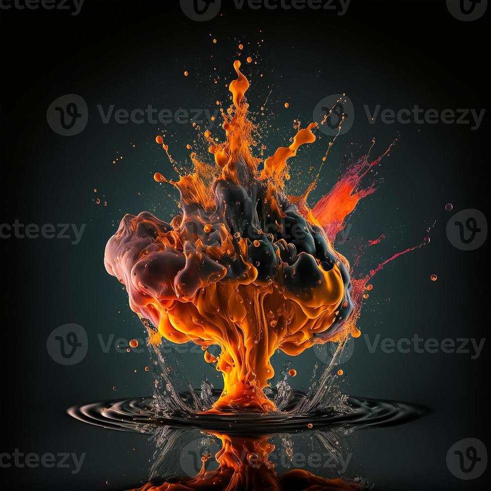 Ink dropped in water, translucent, colorful exploding fireball on black background photo