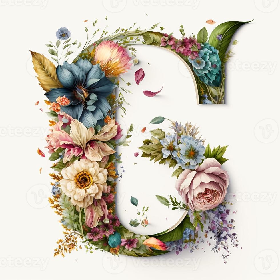 letter G containing flowers on a white background photo