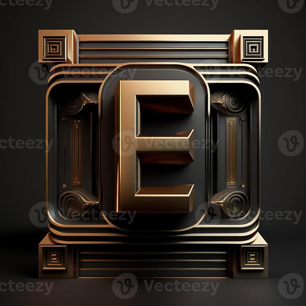 Logo for the letter E with a modern classic style ,3d alphabet on black background photo