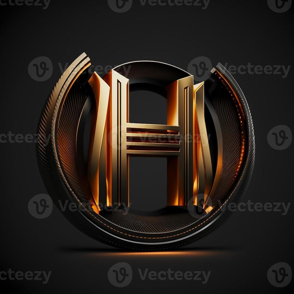 Logo for the letter H with a modern classic style ,3d alphabet on black background photo