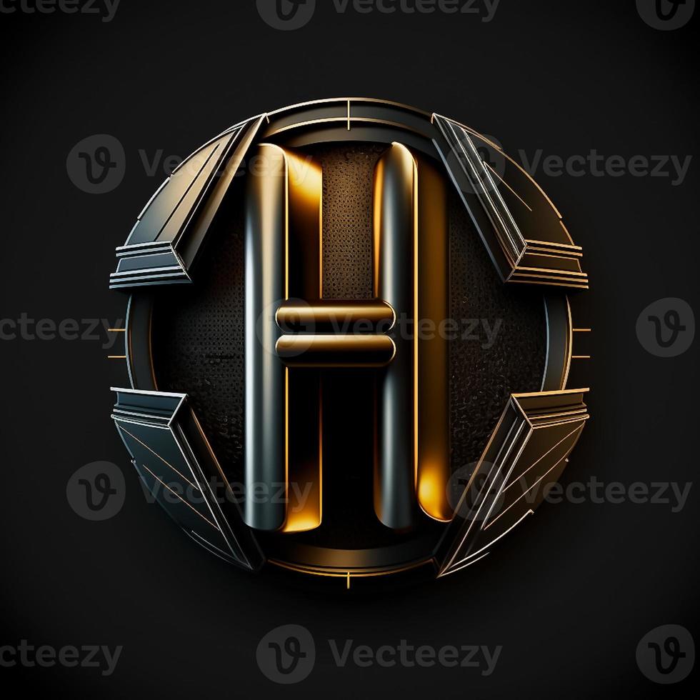 Logo for the letter H with a modern classic style ,3d alphabet on black background photo